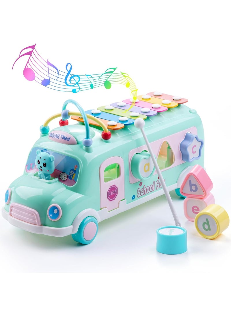 Baby School Bus Xylophone Toy for Toddlers 1-3, 5-in-1  Musical Bus Toys Gifts for 1 Year Old Baby Girl, Shape Sort Toys Knocking Xylophone Educational Instruments Birthday Gift Boy Girl - Image 1